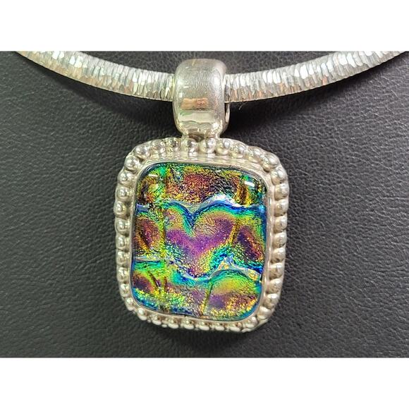 Dyadema 925 Sterling Silver Dichroic Glass Multicolor Pendant On Necklace Italy - Picture 3 of 6